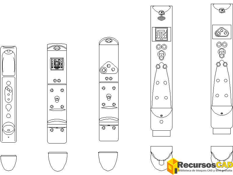 Bloques AutoCAD DWG de paneles de ducha con hidromasaje Vista frontal alzado
