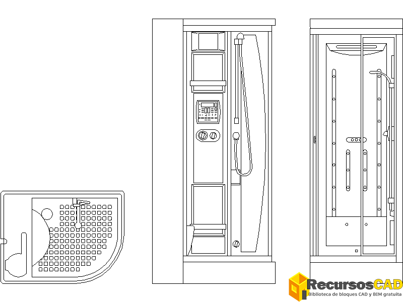 Descarga DWG de cabinas de hidromasaje con detalles en grifería y mampara