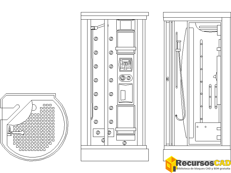 Bloques AutoCAD DWG de cabinas de hidromasaje con vista completa en planta y alzado