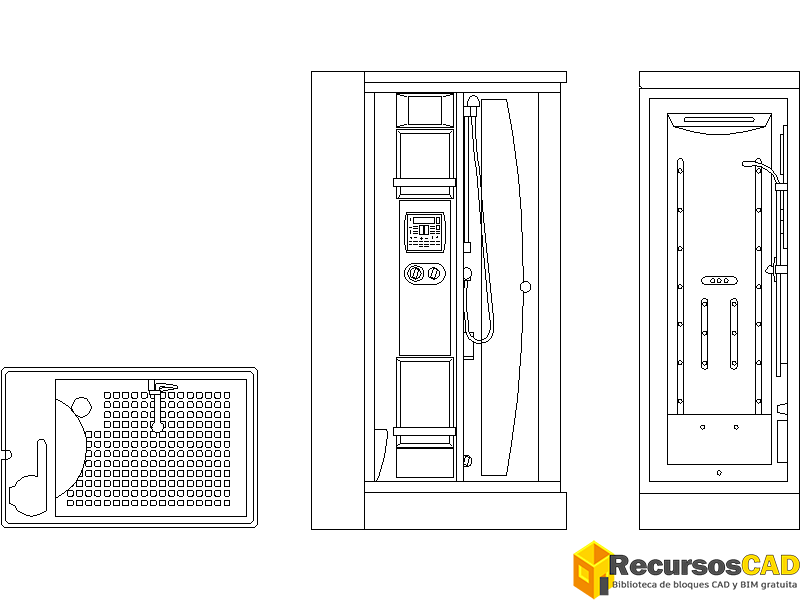 Cabina de hidromasaje cuadrada en AutoCAD Bloques DWG en vista superior y lateral