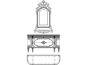 Bloque CAD de mueble tocador con espejo en vista frontal y alzado para AutoCAD