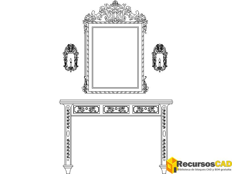bloques dwg tocador espejo clásico para AutoCAD