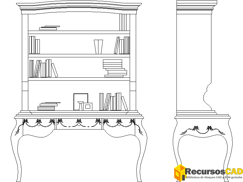 bloques autocad librero clásico