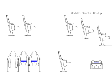 Butaca Auditorio Shuttle Tip Up frontal lateral grada posterior