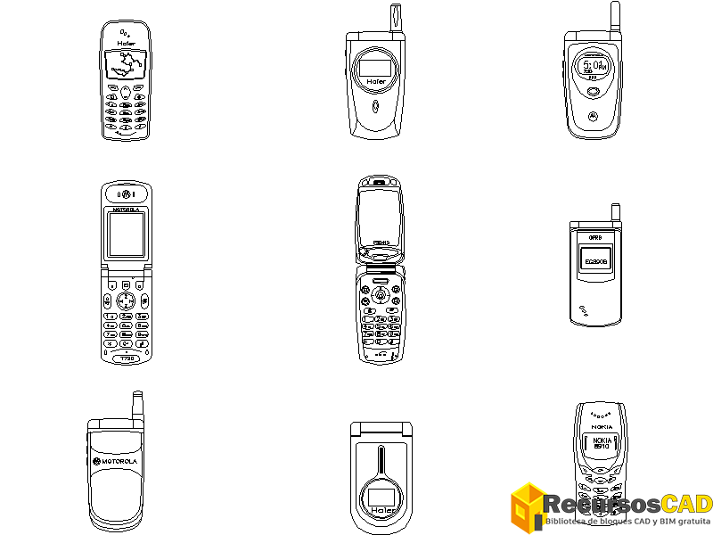 Bloques CAD teléfono móvil o celular para AutoCAD en DWG Gratis