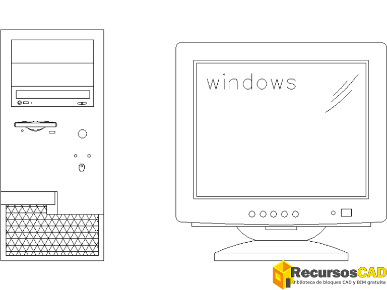 Computer Dwg Bloques AutoCAD de equipos informáticos y ordenadores de mesa - RecursosCAD
