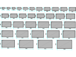 Bloques CAD de televisores con medidas de televisores en pulgadas y centimetros