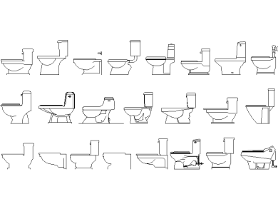 Inodoros WC en vista lateral o alzado