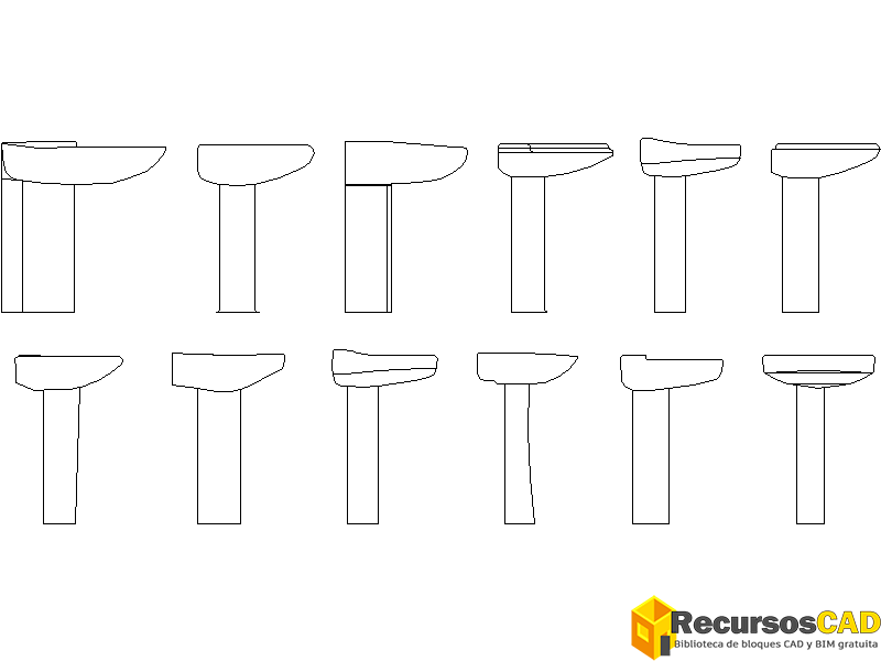 Bloque CAD de lavamanos y lavabos con muebles DWG AutoCAD
