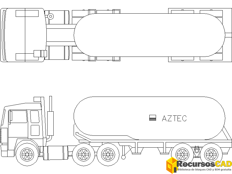 Descarga Bloques CAD Camión cisterna vista alzado o en planta