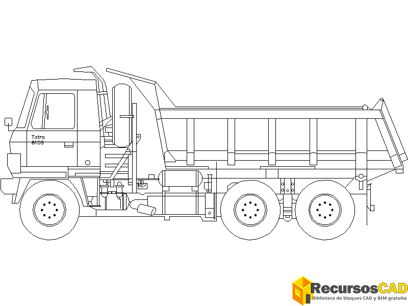 Descarga Bloques CAD Camión volquete Tatra 815 vista lateral o alzado