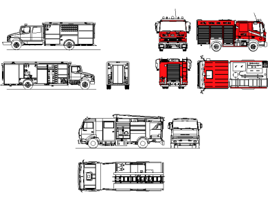Bloques CAD de Camiones de Bomberos en Formato DWG