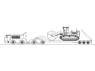 Descargar Bloques CAD en DWG de remolque Camiones de Transporte Pesado plataforma para trasportar Maquinaria de Obra tipo 1