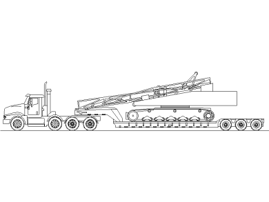Descargar Bloques CAD en DWG de Camiones de Transporte Pesado plataforma para trasportar Maquinaria de Obra