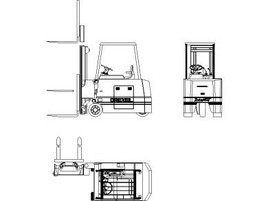 Descarga Gratis Bloques DWG de Carretilla Elevadora Eléctrica tipo 1 dibujos en planta, alzado y vista frontal
