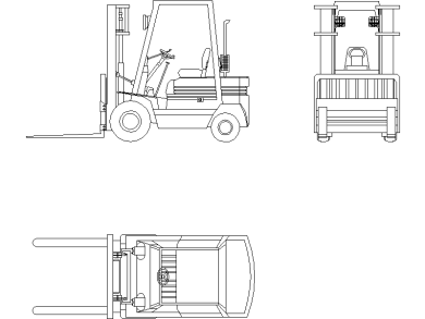 Descarga Gratis Bloques DWG de Carretilla Elevadora Eléctrica tipo 2 dibujos en planta, alzado y vista frontal