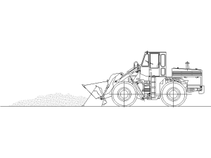 Pala Cargadora en DWG Trabajando – Vista Técnica Lateral