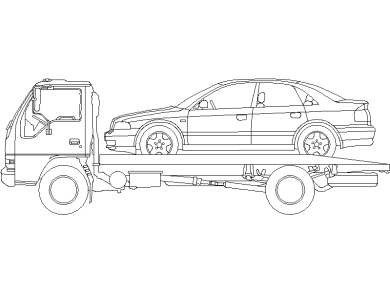 Bloques DWG de Vehículos Camión plataforma trasportando un vehículo