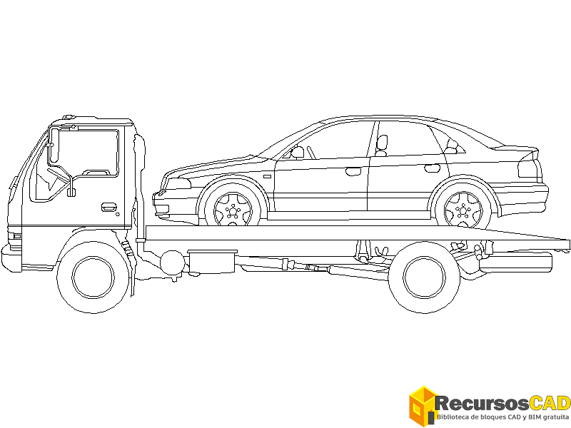 Bloques DWG de Vehículos Camión plataforma trasportando un vehículo