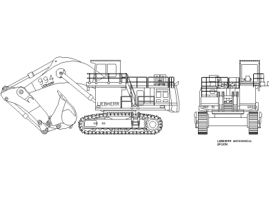 Descargar Bloques DWG de Excavadora Caterpillar vista lateral y frontal