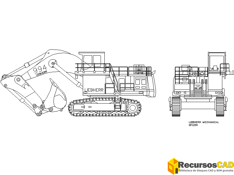 excavadora vistas - descarga bloques DWG gratis para AutoCAD