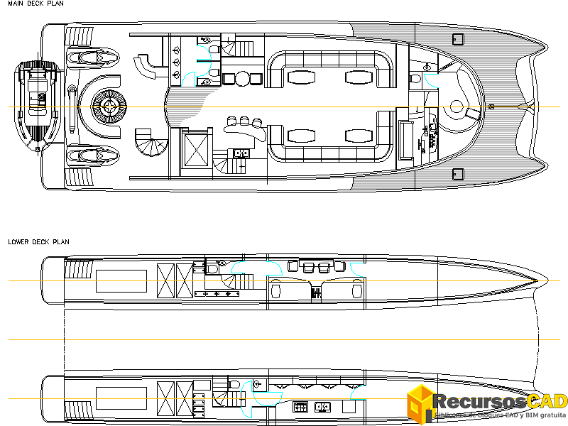 Bloques DWG de Barco Catamarán