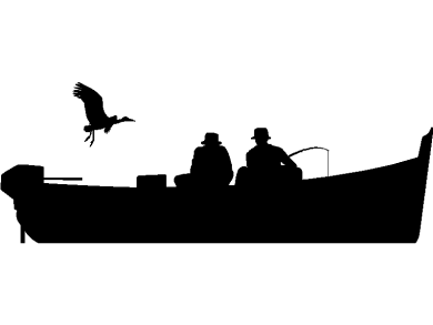 Silueta de garza y 2 personas pescando