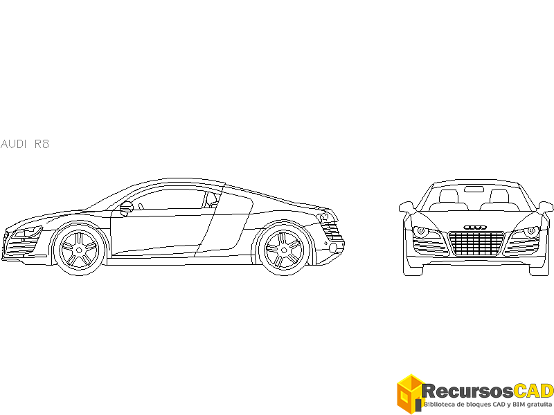 Bloques AutoCAD en formato DWG Audi R8 frontal y lateral