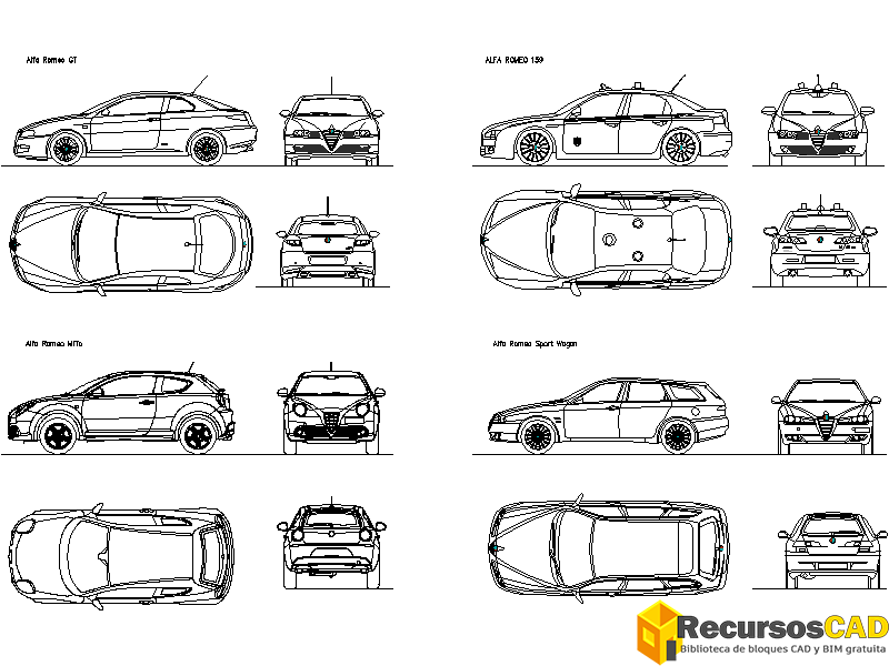 Dibujo CAD en DWG del Alfa Romeo
