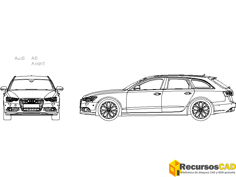 Bloques AutoCAD en formato DWG Audi A6 Avant vistas en frontal y lateral