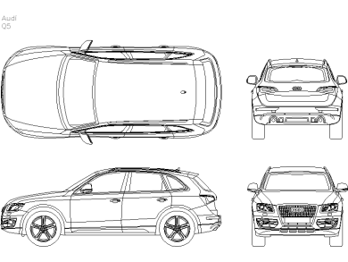 Bloques AutoCAD en formato DWG Audi Q5 vistas frontal, superior, trasera y lateral