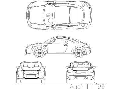 Bloques AutoCAD en formato DWG Audi-TT vistas frontal, superior, trasera y lateral