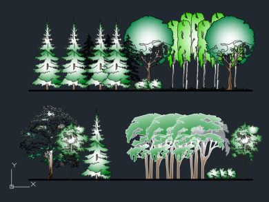 Bloques DWG AutoCAD Arboles en alzado a color