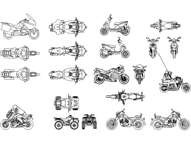 Bloques CAD de Motos o Motocicletas en DWG AutoCAD 2D: Descarga Gratuita.