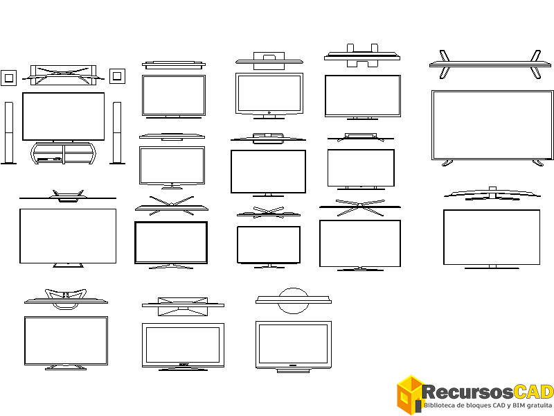 Colección de Bloques CAD de TV o Televisores en Formato DWG AutoCAD