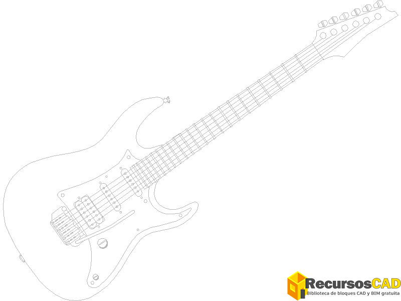 Bloque CAD de Guitarra Eléctrica en formato DWG 2D