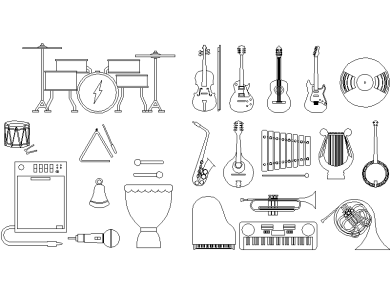 instrumentos musicales en formato 2D DWG