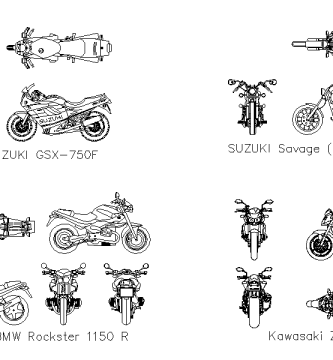 Bloques CAD de Motocicletas en DWG AutoCAD 2D Gratis