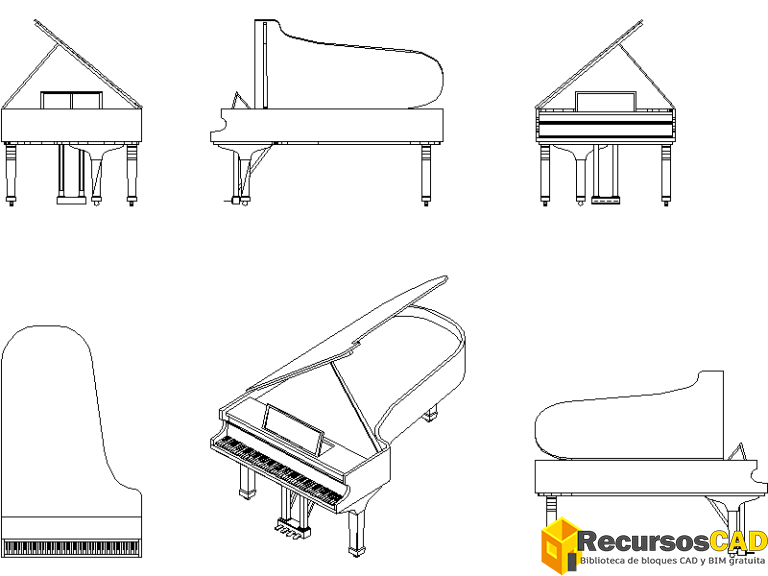 Bloques CAD de pianos en formato 2D DWG - RecursosCAD