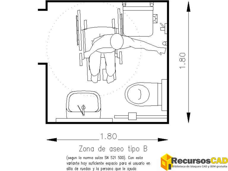 Bloques AutoCAD de baños para discapacitados en dwg en planta - RecursosCAD