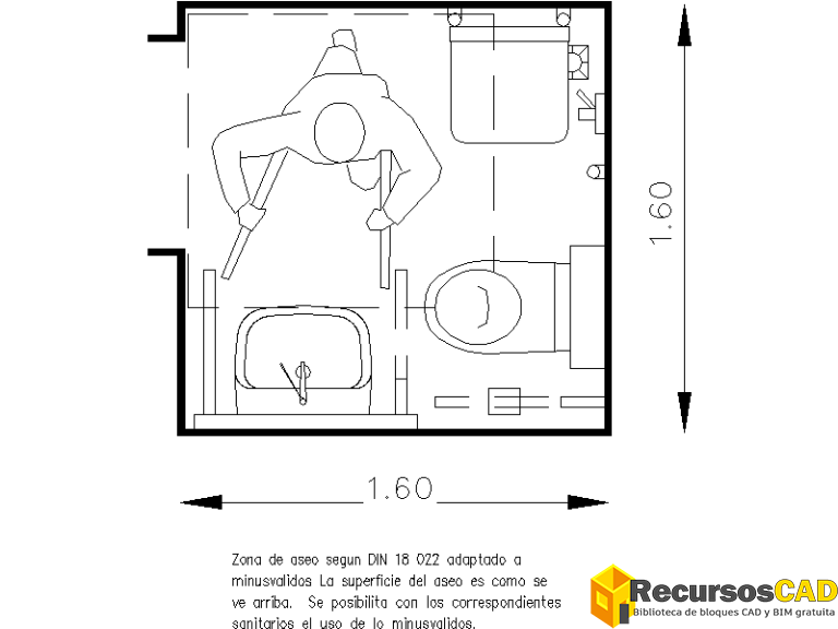 Bloques AutoCAD de baños para discapacitados en dwg en planta - RecursosCAD