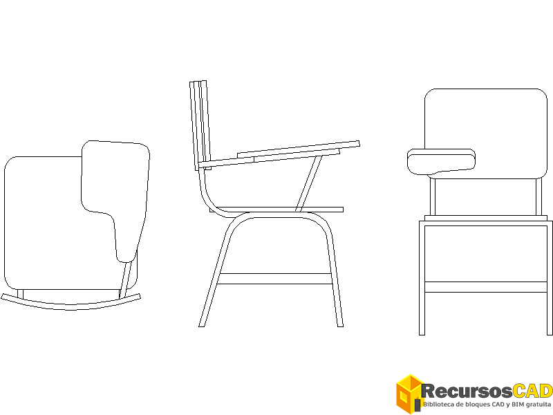Bloques AutoCAD de sillas en planta y alzado, CAD blocks DWG gratis