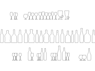 Bloque CAD de botellas en formato 2D DWG