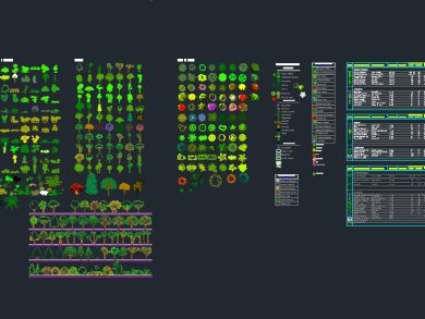 Conjunto de Bloques DWG AutoCAD Arboles en planta y alzado a color