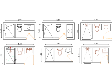 Bloques AutoCAD de cuartos de baño CAD blocks en dwg, gratis.