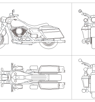 Bloques CAD Gratuitos de AutoCAD de la Harley Davidson en Planta, Vista Frontal, Trasera y Alzado en Formato DWG