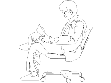 Bloques DWG personas hombre sentado leyendo vista en alzado o lateral