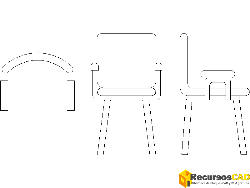 Bloques AutoCAD de sillas con reposabrazos gratis dwg 2d ​en planta y alzado