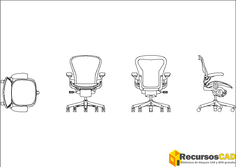 Bloque AutoCAD de silla de oficina en planta y alzado CAD