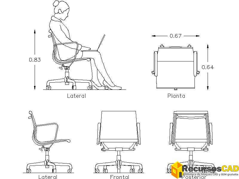 Bloques AutoCAD de silla para escritorio de oficina